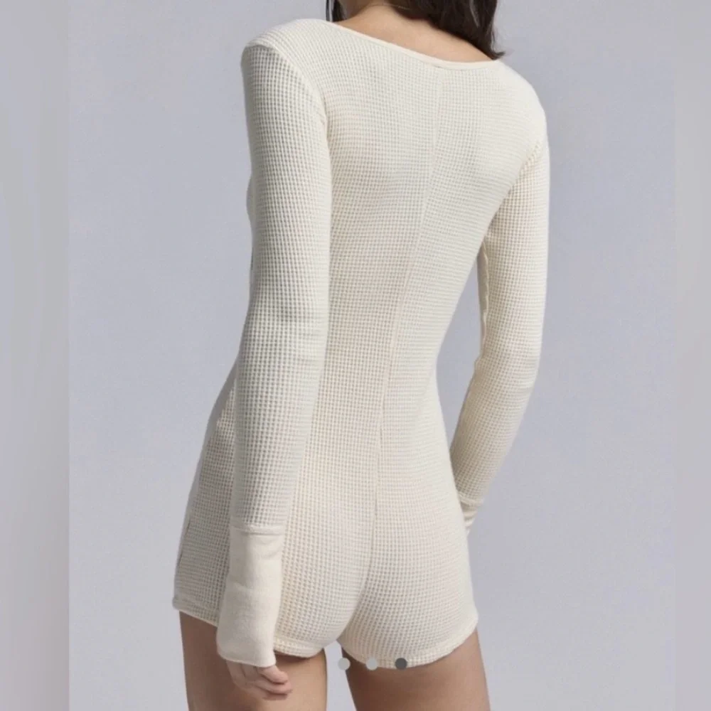 🟠NWT OUT FROM UNDER by URBAN OUTFITTERS Lounge Waffle Knit Fairisle Romper Cream